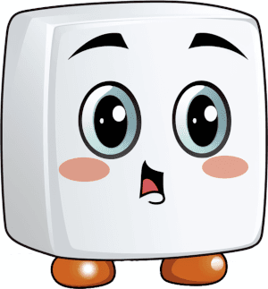 Image of a cute cube with a surprised expression.